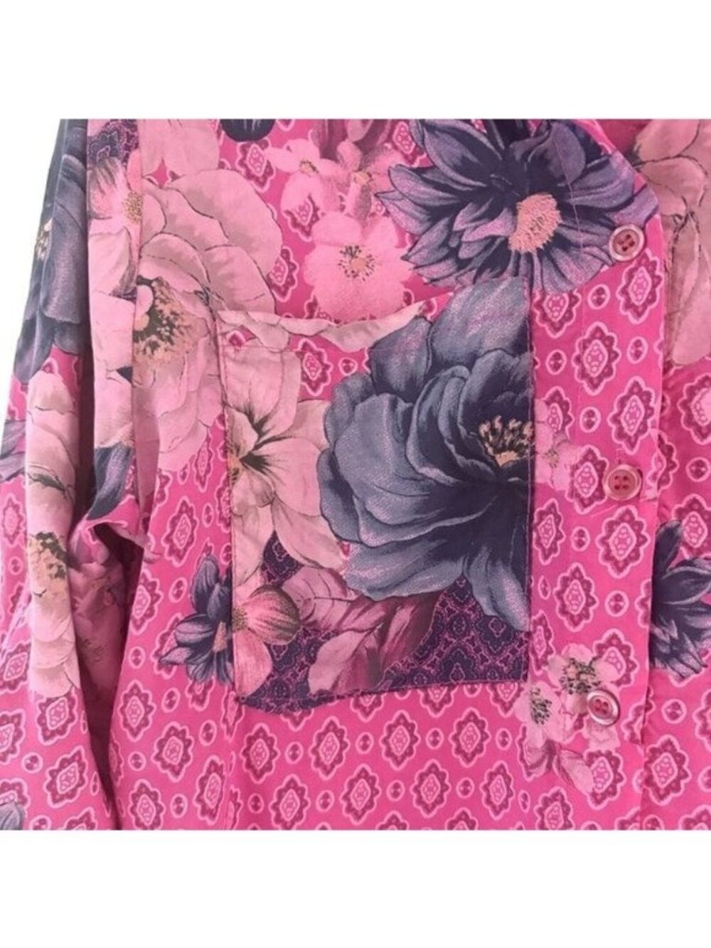 Free For Humanity Small Blouse Button Down Mixed Floral Twee Roll Tab Barbie Fun - Picture 9 of 16